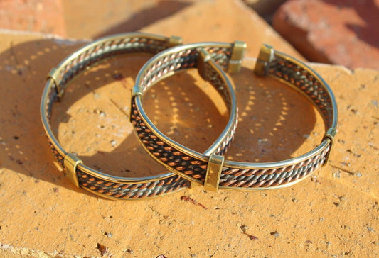 2 Twisted Brass and Iron on Copper cuff bracelet. Unique African bangles perfect for Birthday gifts. Express Shipping Worldwide Worldwide