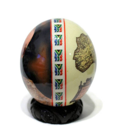 Nelson Mandela Ostrich Egg Decoupage with South African flags and Africa Map on a clear background Egg Shell background. Christmas gifts art