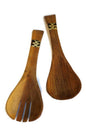 Salatlöffel- und Göffelset aus Olivenholz und kenianischem Batikknochen. Fantastische Küchenutensilien oder afrikanisches Kunstdekor. Weltweiter Expressversand.