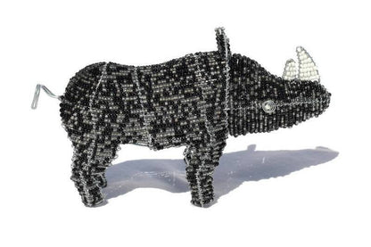 Black, Grey Beaded Rhino Figurines. Unique handmade African animals gifts. Custom Orders Welcome. Colorful Safari Collection, ships Express