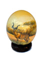 Brown Sunset forest background with Greater Kudu Art Decoupage on an authentic Ostrich Egg Shell. Unique African gift Express Shipping