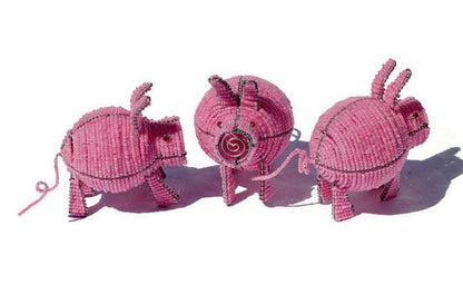 Cute Pink beaded pig figurine. Unique African handmade Gifts ready to Ship Worldwide. This mini Sculpture makes a great Christmas gift