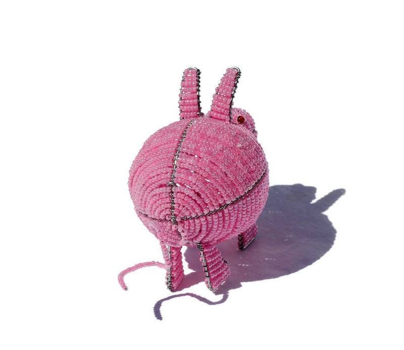 Cute Pink beaded pig figurine. Unique African handmade Gifts ready to Ship Worldwide. This mini Sculpture makes a great Christmas gift