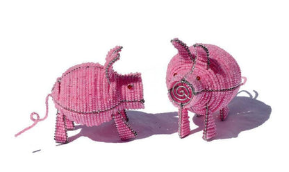 Cute Pink beaded pig figurine. Unique African handmade Gifts ready to Ship Worldwide. This mini Sculpture makes a great Christmas gift