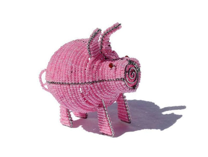 Cute Pink beaded pig figurine. Unique African handmade Gifts ready to Ship Worldwide. This mini Sculpture makes a great Christmas gift