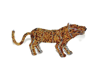 Beaded Cheetah figurine handmade African Art gifts. Brown mini animal sculpture made by Job Guwhe. Unique piece Express Shipping Worldwide.