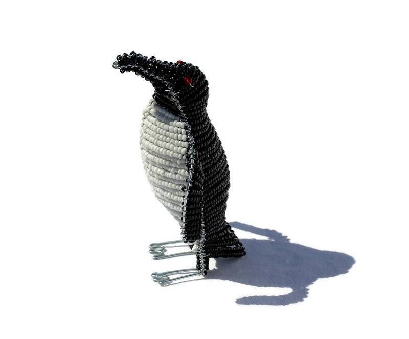 Beaded Black and white Penguins figurines handmade African Art. Unique wildlife inspired gifts Express Shipping Worldwide by JNGcape