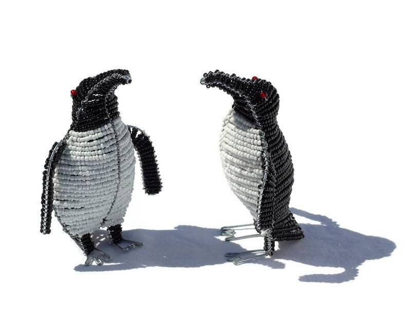 Beaded Black and white Penguins figurines handmade African Art. Unique wildlife inspired gifts Express Shipping Worldwide by JNGcape