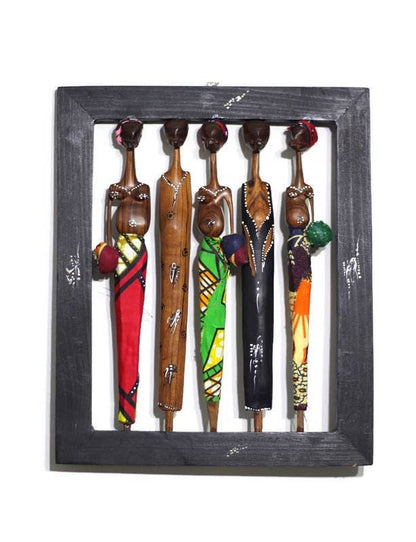Mozambique Sandalwood Hand Carved African families on a black painted frame. Wall Hanging Decor for home/Office. Ready to Ship handmade gift