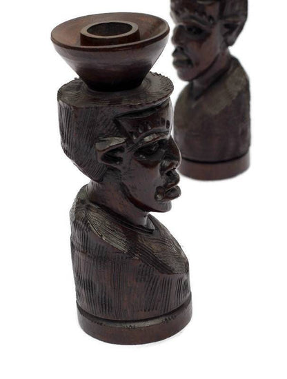 Ebony Wood Handcarved man candleholder pair. African Tribal gifts / Interior Decor. Smooth detailed and polished Wood Art. Express Shipping