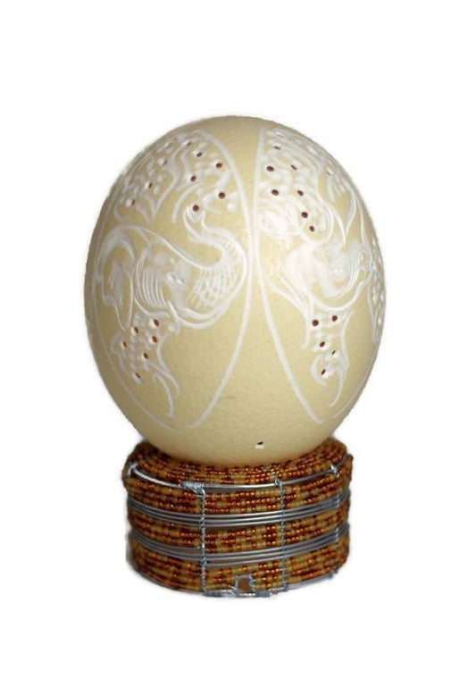 African Big Five Hand carved on an Authentic Ostrich Egg Shell lampshade. Each animal in an Oval shape, creating a star from the top view.