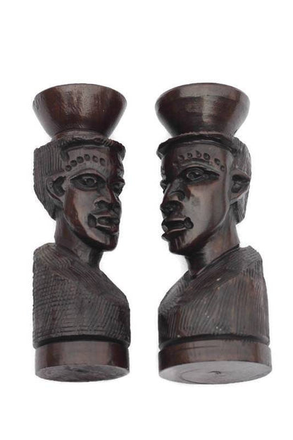 Ebony Wood Handcarved man candleholder pair. African Tribal gifts / Interior Decor. Smooth detailed and polished Wood Art. Express Shipping