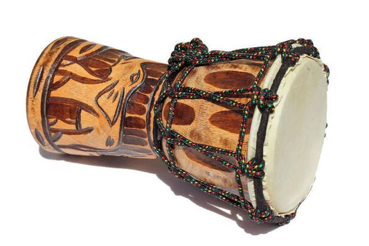 Animal Theme Carved wood bongo/ djembe drum. African music instruments and unique decor. Available in 2 different sizes. Ready to Ship