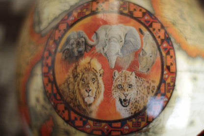 Fire themed Decoupage Ostrich Egg Shell with Big Five Animals and African Map. Unique Wedding Gifts Ready to Ship Express Worldwide.