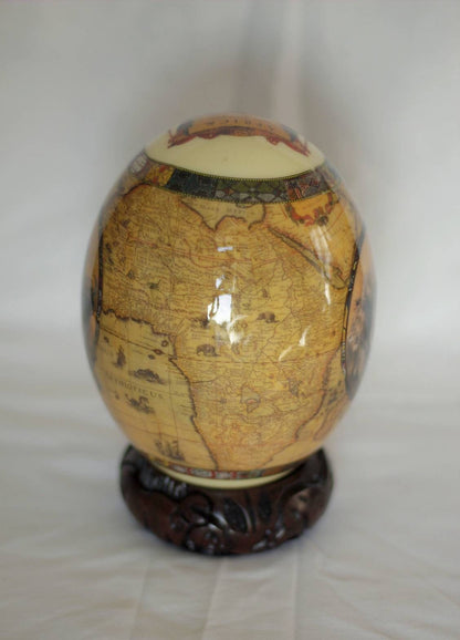 Brown Ostrich Egg Decoupage with Big Five Animals on a circle and brown African Map. Unique office /Home Decor Gifts. Ready to Ship Express