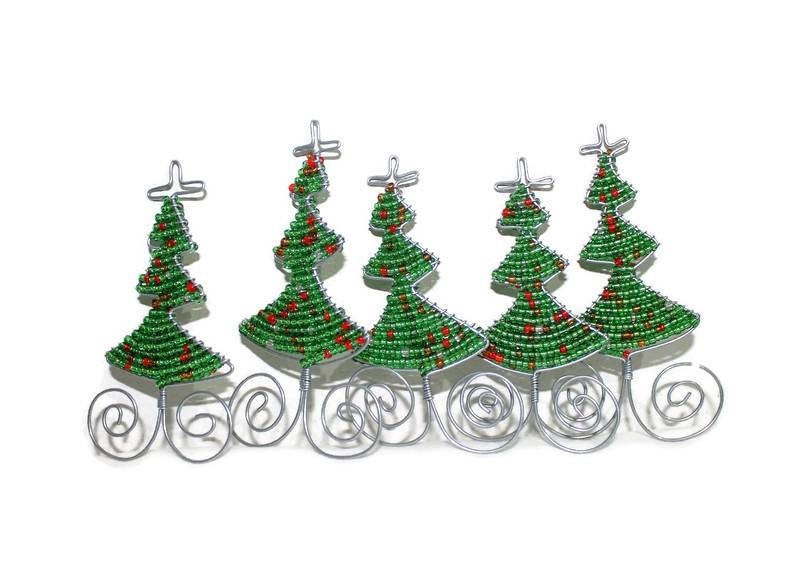 Set of Beaded Christmas Tree Ornaments. Beautiful Zipper Charms /Keyholders handmade in South Africa. Seasonal decorations customizable art.