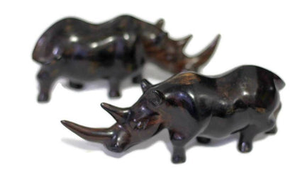 Smooth Ebony wood Carved Rhino. Unique African Housewarming Gifts. Walking Long Horn lifelike Rhinoceros figurines. I love Rhinos Art gifts