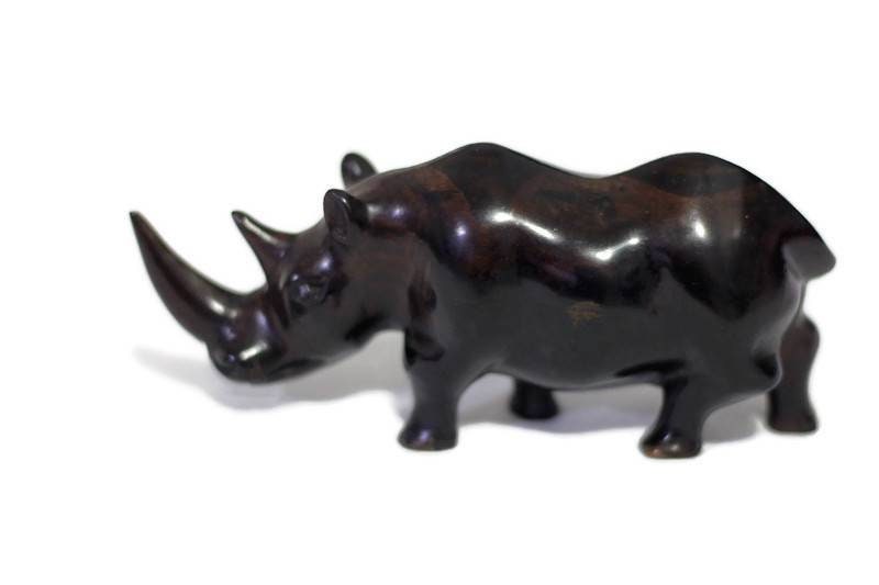 Smooth Ebony wood Carved Rhino. Unique African Housewarming Gifts. Walking Long Horn lifelike Rhinoceros figurines. I love Rhinos Art gifts