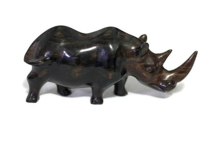 Smooth Ebony wood Carved Rhino. Unique African Housewarming Gifts. Walking Long Horn lifelike Rhinoceros figurines. I love Rhinos Art gifts