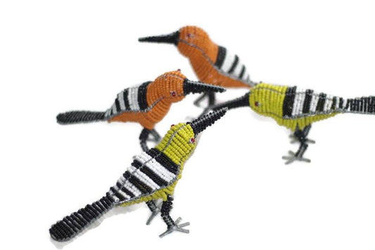 Beaded Colourful bird figurines in pairs or sets of 4. Orange/Yellow black and white home/Office decor gift. American Goldfinch Fast Courier