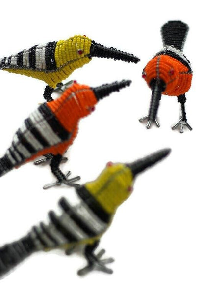 Beaded Colourful bird figurines in pairs or sets of 4. Orange/Yellow black and white home/Office decor gift. American Goldfinch Fast Courier