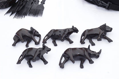 Ebony Wood Big Five Animals. Malawian Handmade Figurines set Express Shipping Worldwide. Best for home and office decoration. Unique Gifts