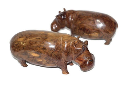 Tanzanian Masterpiece Ironwood Hippo figurines. Smooth wooden Safari sculptures. Unique handcrafted African Art Express Shipping Worldwide