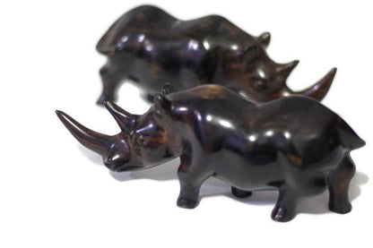 Smooth Ebony wood Carved Rhino. Unique African Housewarming Gifts. Walking Long Horn lifelike Rhinoceros figurines. I love Rhinos Art gifts