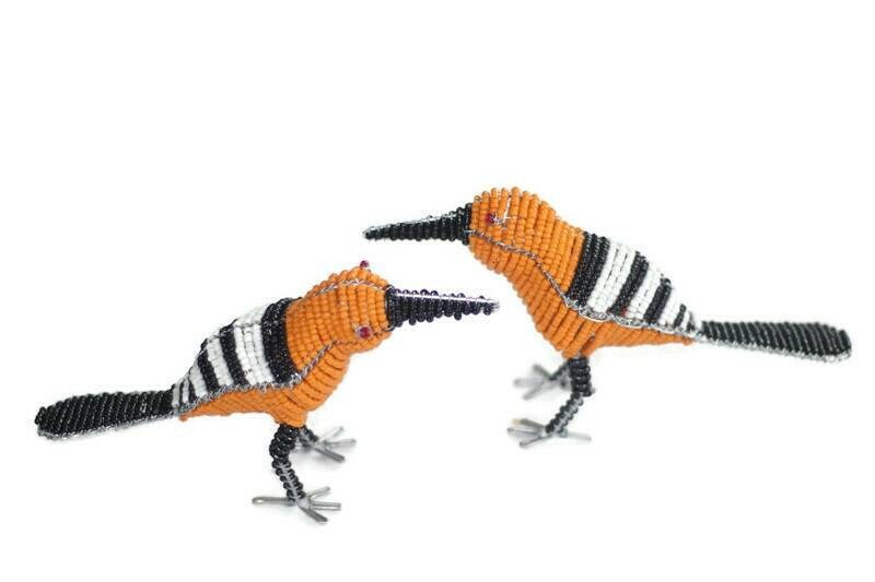 Beaded Colourful bird figurines in pairs or sets of 4. Orange/Yellow black and white home/Office decor gift. American Goldfinch Fast Courier