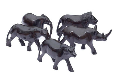 Ebony Wood Big Five Animals. Malawian Handmade Figurines set Express Shipping Worldwide. Best for home and office decoration. Unique Gifts