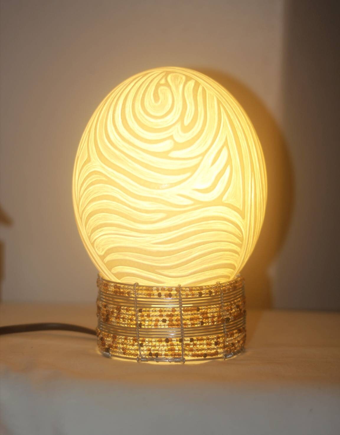 Mountain Zebra Themed Shell Lampshade. Ostrich Egg fine Art Zebra Print Carving. Unique African handmade Home decor gifts, Express shipping