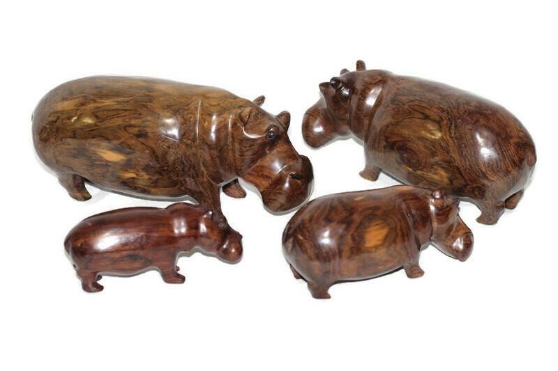 Tanzanian Masterpiece Ironwood Hippo figurines. Smooth wooden Safari sculptures. Unique handcrafted African Art Express Shipping Worldwide