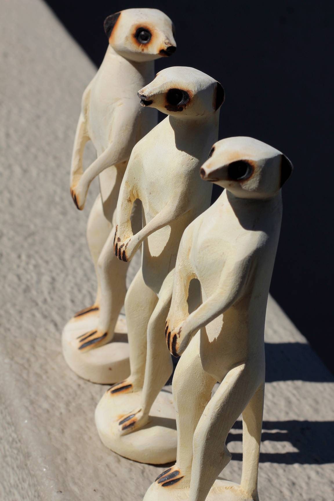 Set of 3 Guarding Meerkats Olive wood figurines. Hand carved Mongoose/Suricate with base stand. Ready to ship Express gifts. Zimbabwean art