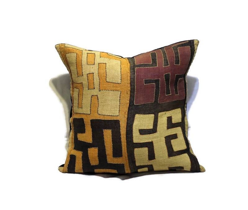 Kuba Clothe Mixed colour and design Cushion Cover. Authentic Natural handwoven raffia fibers fabric ready to ship Express Worldwide.