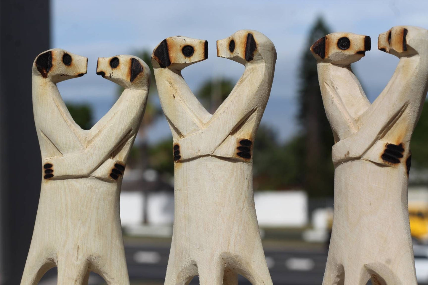 Set of 3 Kissing Handcarved Meerkats, Olive Wood. Hugging/In love Suricate couples. African Interior Decor Gifts Express Shipping Worldwide