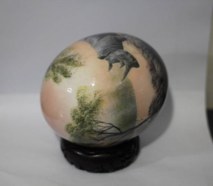 Hand Painted Rhino Family Decoupage on an authentic Ostrich Egg Shell. Unique African art Gifts for Home and office decor. Express Shipping