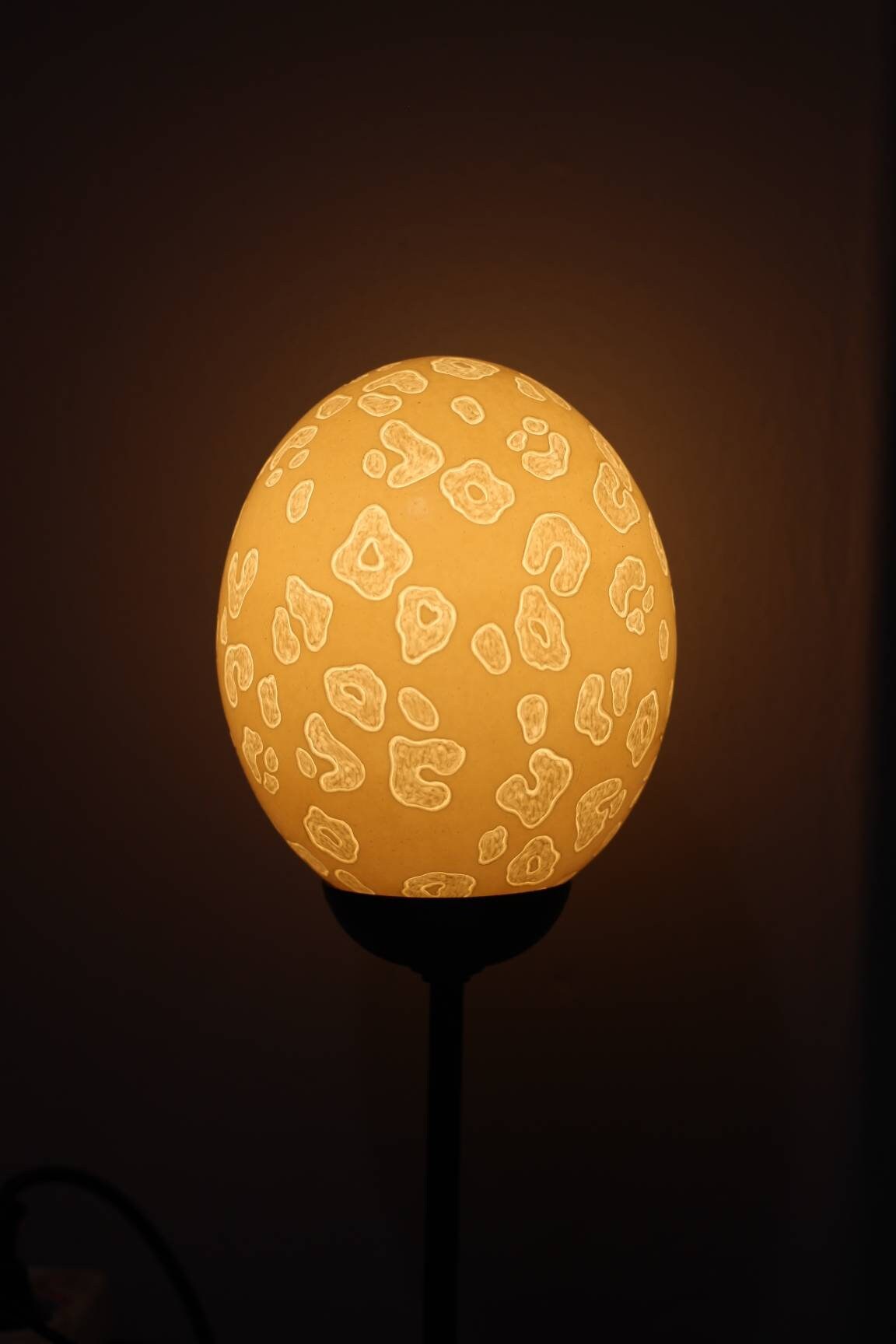 Leopard Spots hand carved on an Authentic Ostrich Egg Shell. Animal print Lampshade, Home Decor lighting. African Art Gifts Ready to Ship.