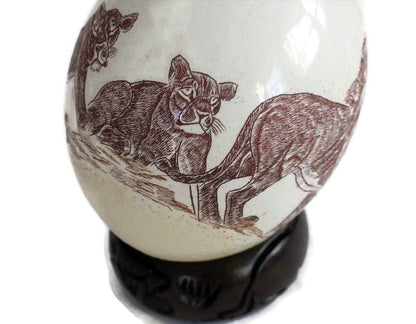 King of the Jungle Painted Scrimshaw Ostrich Egg. Lion Family art on Shell Ornament. Unique African Home Decor Gifts Express Shipping