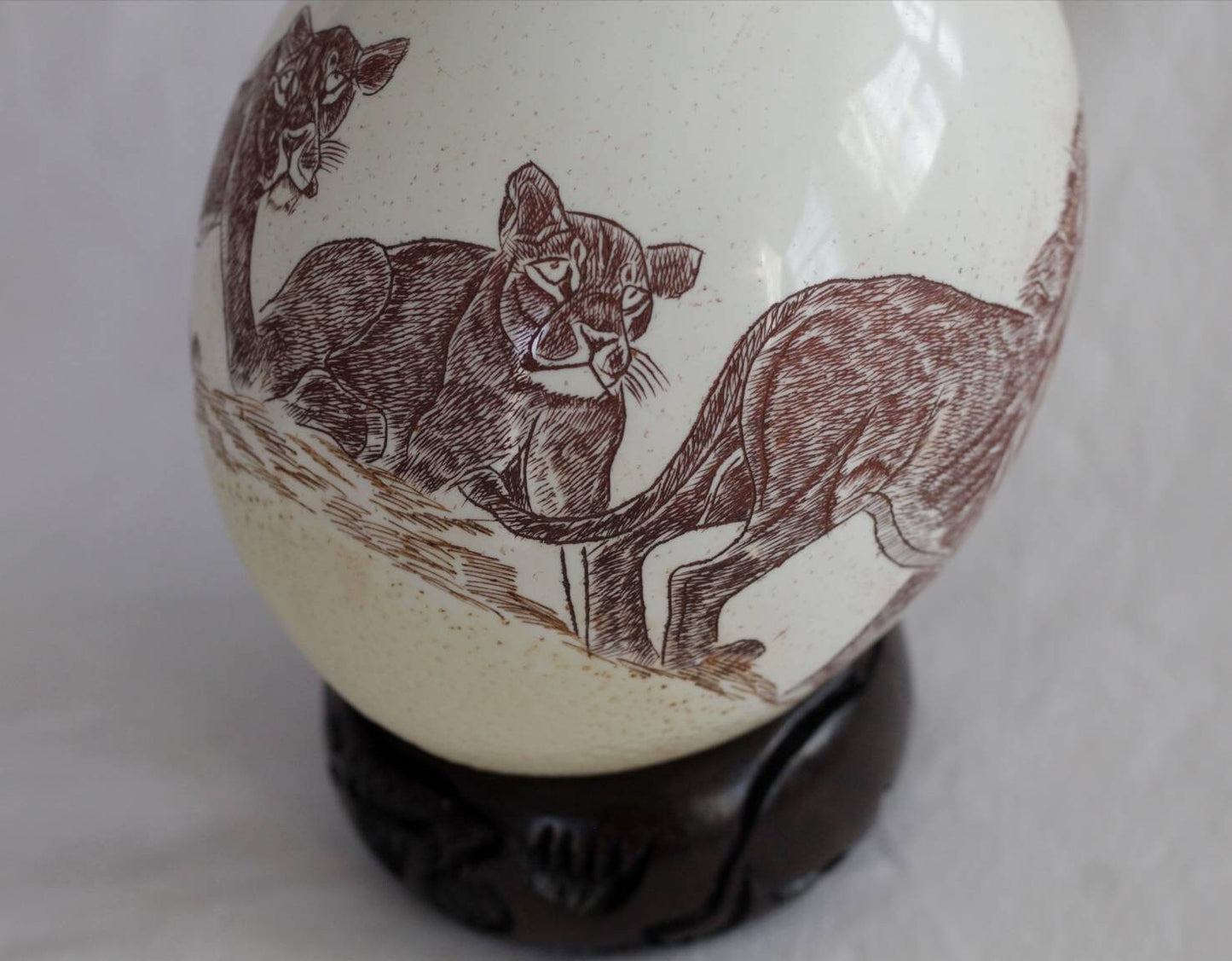 King of the Jungle Painted Scrimshaw Ostrich Egg. Lion Family art on Shell Ornament. Unique African Home Decor Gifts Express Shipping