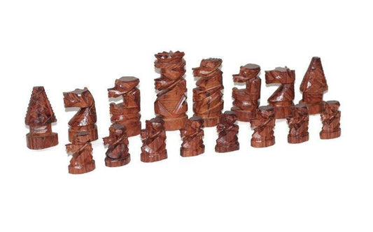 Unique African Kingdom Chess Pieces. Rosewood and Ebony Wood combination. Full set gaming pieces without Board. African games and Puzzle art