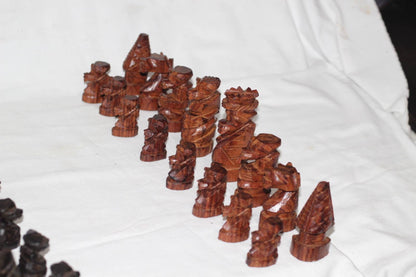 Unique African Kingdom Chess Pieces. Rosewood and Ebony Wood combination. Full set gaming pieces without Board. African games and Puzzle art