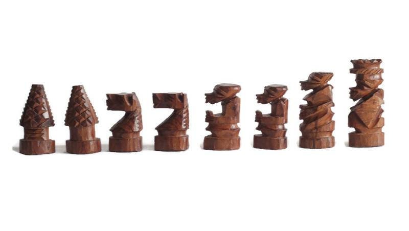 Unique African Kingdom Chess Pieces. Rosewood and Ebony Wood combination. Full set gaming pieces without Board. African games and Puzzle art