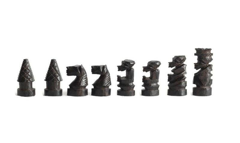 Handcarved Mahogany Wood Foldable Chess Table with reversible African Big 5 animals top. Has ebony wood for dark parts of the Gaming Board