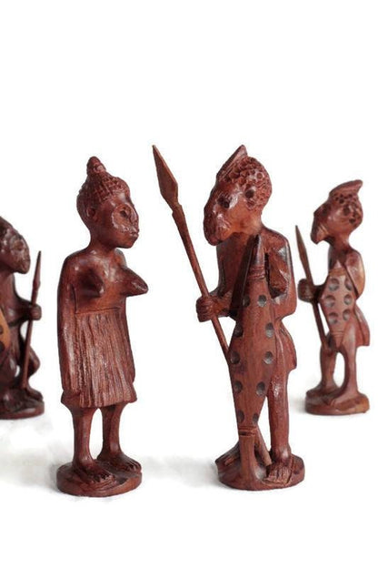 Zimbabwean handcarved Warriors Chess Set Art Masterpiece. Ebony and Mahogany Wood pieces. For play or decor, Ready to Ship Express Worldwide