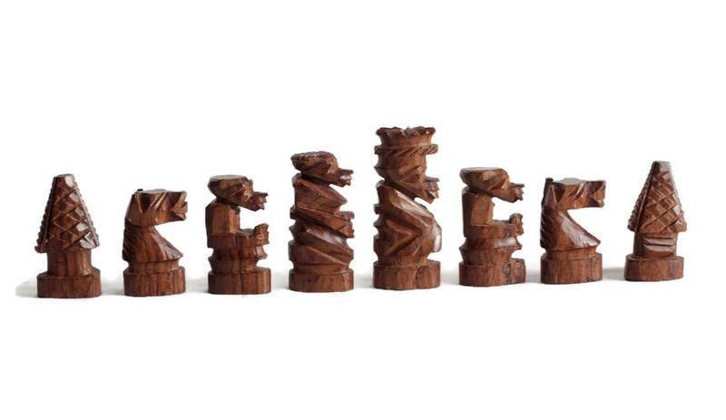 Large Malawian handcarved Wooden Chess Set. Ebony, Olive and Mahogany Wood. Makes a great Gift for play and Display /Decor. Express Shipping