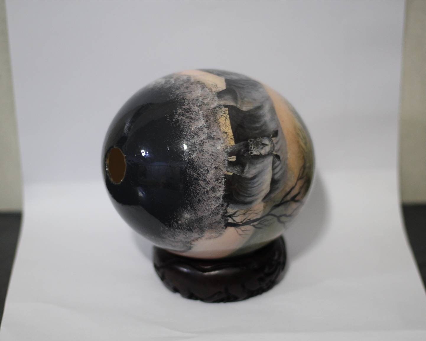 Hand Painted Rhino Family Decoupage on an authentic Ostrich Egg Shell. Unique African art Gifts for Home and office decor. Express Shipping