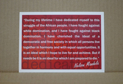 Nelson Mandela Quotes on A6 post cards. South African plain gift cards with inspirational messages. Cannot ship alone, add to order. Max 10