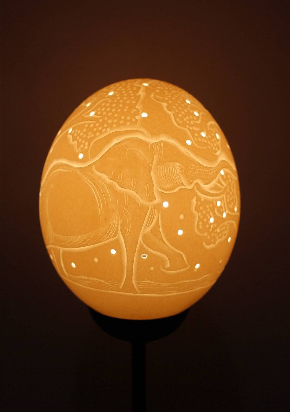 Carved Ostrich Egg, lighting Ostrich Egg lamp, Handmade bedside lampshade from South Africa HandCrafted African Artwork Decorative piece Art