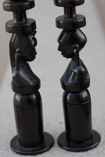 Tanzanian Handcarved Ebony wood Candlestick holder with Masaai Couple. Pair of candle stands, African Gifts Ready to Ship Express Worldwide