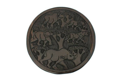 Ebony Wood Handcarved Wall Decor plates with the African Big 5. Table centerpieces /Placemats with Rhino and Elephant Family. Read to Ship